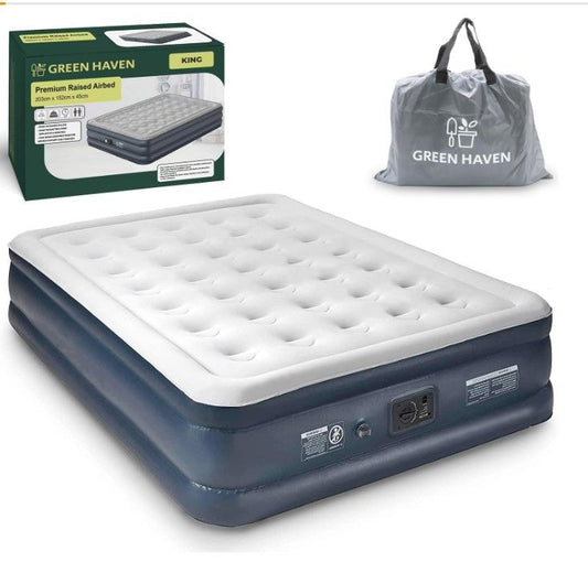 Green Haven Premium King Size Raised Airbed | Built-in Electric Pump & Carry Bag